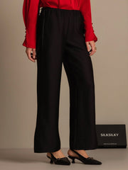 Clearance - 32Momme Silk-Wool Blend Straight Fit Women's Pants with Drawstring Side Pockets  Design