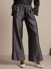 Clearance - 32Momme Silk-Wool Blend Straight Fit Women's Pants with Drawstring Side Pockets  Design