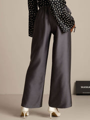 Clearance - 32Momme Silk-Wool Blend Straight Fit Women's Pants with Drawstring Side Pockets  Design