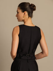 Clearance - 32Momme Silk-Wool Blend Women's V Neck Vest with Button Design