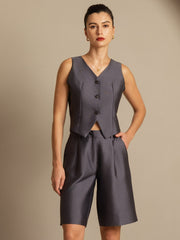 Clearance - 32Momme Silk-Wool Blend Women's V Neck Vest with Button Design