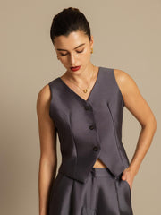 Clearance - 32Momme Silk-Wool Blend Women's V Neck Vest with Button Design
