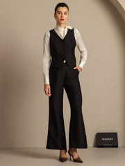 Clearance - 32Momme Silk-Wool Blend Women's V Neck Vest with Button Design