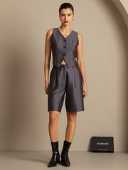 Clearance - 32Momme Silk-Wool Blend Women's V Neck Vest with Button Design