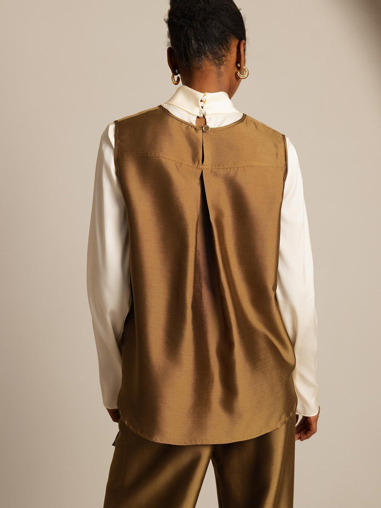 Clearance - 32Momme Silk-Wool Blend Women's Vest with Button Pocket Design