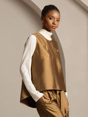 Clearance - 32Momme Silk-Wool Blend Women's Vest with Button Pocket Design