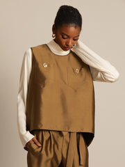 Clearance - 32Momme Silk-Wool Blend Women's Vest with Button Pocket Design