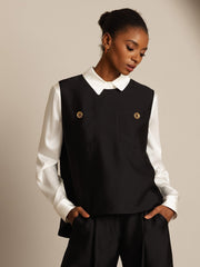 Clearance - 32Momme Silk-Wool Blend Women's Vest with Button Pocket Design