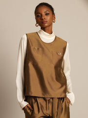 Clearance - 32Momme Silk-Wool Blend Women's Vest with Button Pocket Design