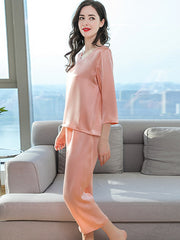 Clearance - Laced Pure Silk Pajamas Set