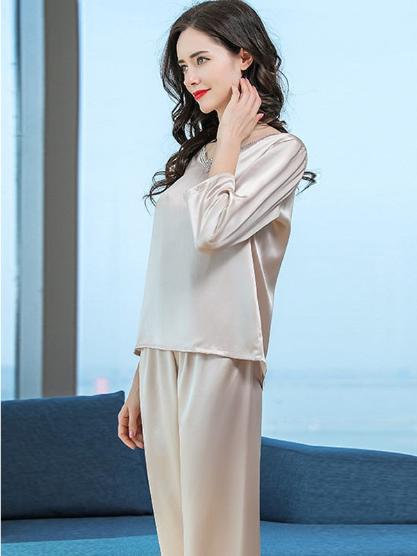 Clearance - Laced Pure Silk Pajamas Set
