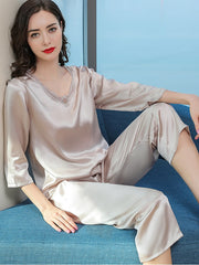 Clearance - Laced Pure Silk Pajamas Set
