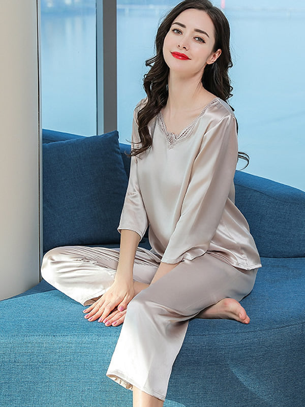 Clearance - Laced Pure Silk Pajamas Set