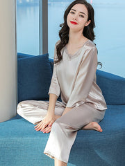 Clearance - Laced Pure Silk Pajamas Set