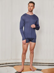 Clearance - Mens V-Neck Long Sleeve Silk Knitted Tee