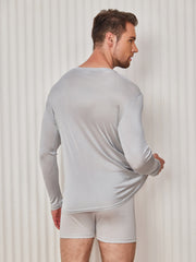 Clearance - Mens V-Neck Long Sleeve Silk Knitted Tee