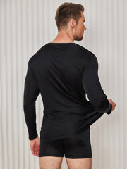 Clearance - Mens V-Neck Long Sleeve Silk Knitted Tee