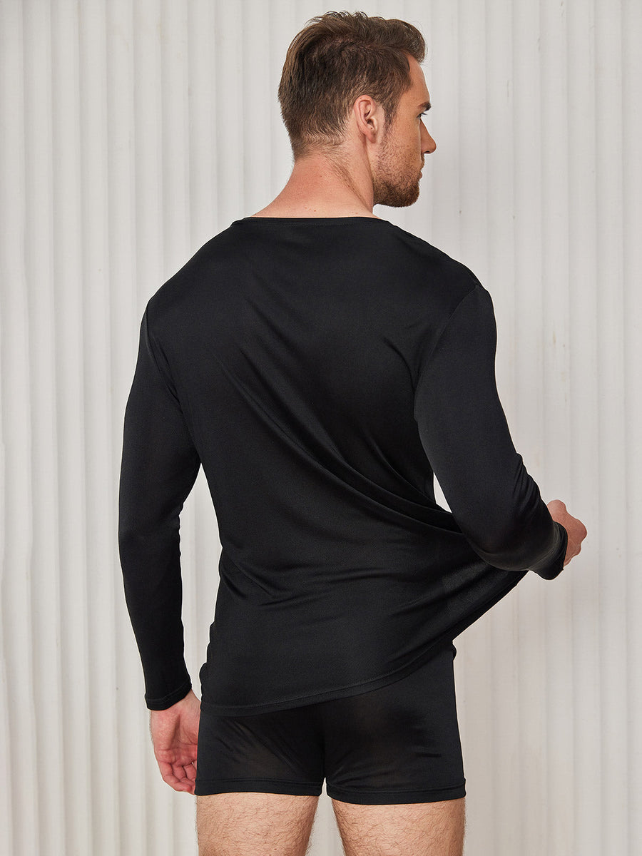 Clearance - Mens V-Neck Long Sleeve Silk Knitted Tee