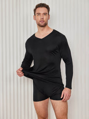 Clearance - Mens V-Neck Long Sleeve Silk Knitted Tee