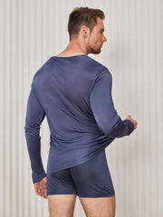 Clearance - Mens V-Neck Long Sleeve Silk Knitted Tee
