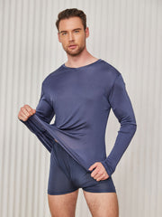 Clearance - Mens V-Neck Long Sleeve Silk Knitted Tee