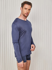 Clearance - Mens V-Neck Long Sleeve Silk Knitted Tee