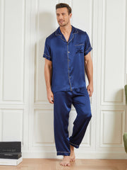 Clearance - Piping Trim Men‘s Pure Silk Pajamas