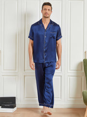 Clearance - Piping Trim Men‘s Pure Silk Pajamas