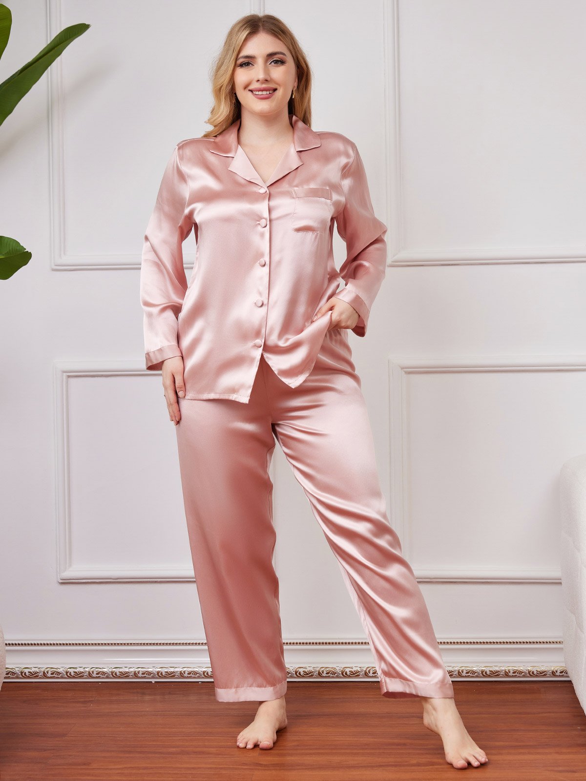 Clearance - Plus Size Pure Silk Button-Up Women’s Pajamas