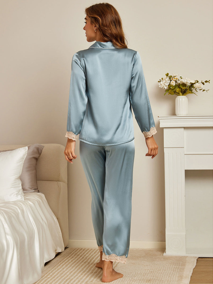 Clearance - Pure Silk Casual Button Up Womens Pajamas 2Pcs