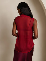 Clearance - Pure Silk Chiffon Women's Sleeveless Tie Neck Sheer Blouse