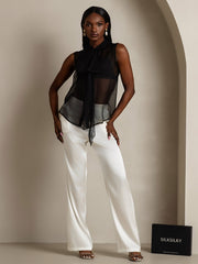 Clearance - Pure Silk Chiffon Women's Sleeveless Tie Neck Sheer Blouse