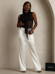 Clearance - Pure Silk Chiffon Women's Sleeveless Tie Neck Sheer Blouse