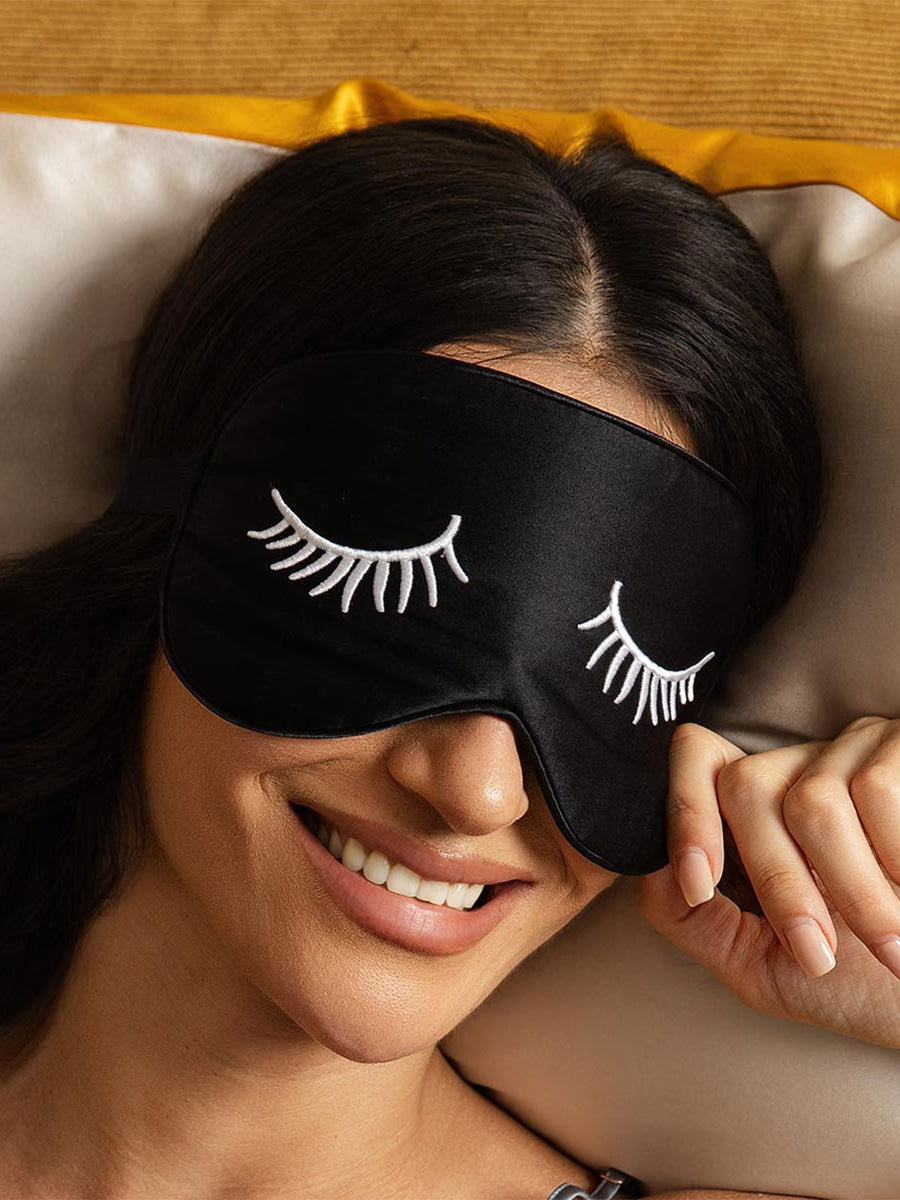 Clearance - Pure Silk Eye Mask With Eyelash Embroidery