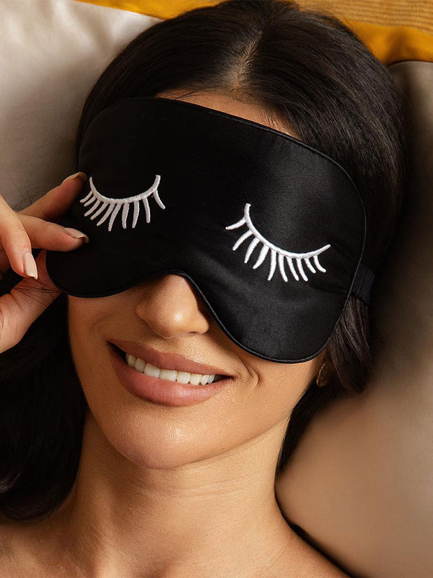 Clearance - Pure Silk Eye Mask With Eyelash Embroidery