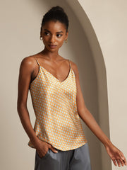 Clearance - Pure Silk Geometric Print Spaghetti Strap V Neck Camisoles