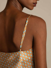 Clearance - Pure Silk Geometric Print Spaghetti Strap V Neck Camisoles
