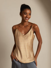 Clearance - Pure Silk Geometric Print Spaghetti Strap V Neck Camisoles