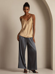 Clearance - Pure Silk Geometric Print Spaghetti Strap V Neck Camisoles