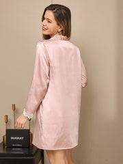 Clearance - Pure Silk Lace Cuffs Casual Sleep Shirt