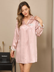 Clearance - Pure Silk Lace Cuffs Casual Sleep Shirt