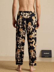 Clearance - Pure Silk Men's Dragon Print Sleep Pants with Elastic Waist