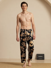 Clearance - Pure Silk Men's Dragon Print Sleep Pants with Elastic Waist