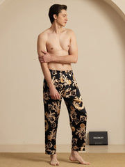 Clearance - Pure Silk Men's Dragon Print Sleep Pants with Elastic Waist