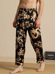 Clearance - Pure Silk Men's Dragon Print Sleep Pants with Elastic Waist