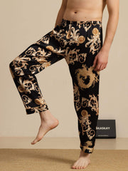 Clearance - Pure Silk Men's Dragon Print Sleep Pants with Elastic Waist