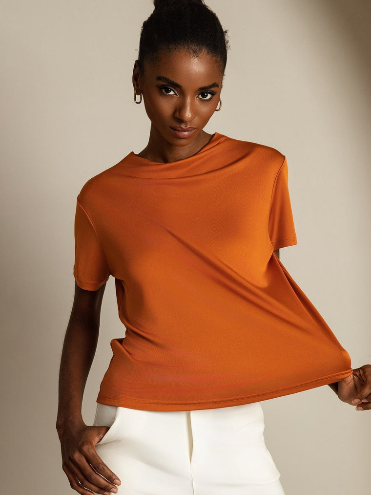 Clearance - Pure Silk Short Sleeve Mock Women's T-Shirt