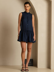 Clearance - Pure Silk Sleeveless Short Dress With Adjustable Drawstring Drop Waist
