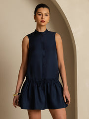 Clearance - Pure Silk Sleeveless Short Dress With Adjustable Drawstring Drop Waist