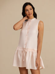 Clearance - Pure Silk Sleeveless Short Dress With Adjustable Drawstring Drop Waist
